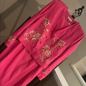 Kenar Pink Floral Embroidered Midi Dress and Jacket Set